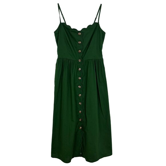J.CREW Scallop-Trim Button-Front Midi Dress 2 Fern Canyon Green NWT A4 - Picture 1 of 6